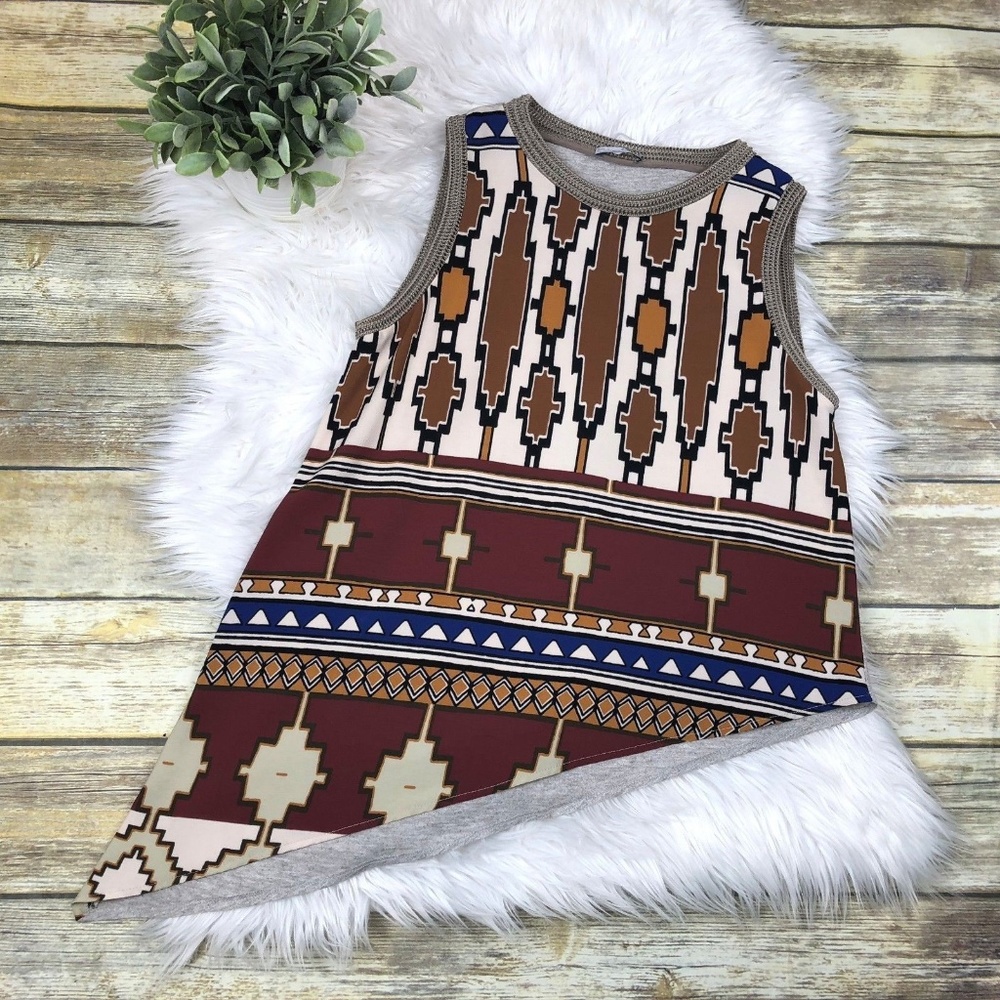 Zara Collection Boho Aztec Sleeveless Blouse Top M